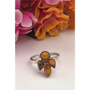 Sterling Silver Multi-Shape Multi-Color Amber Gemstone Cocktail Ring Size 8